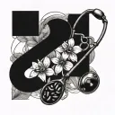 A bouquet of coffee bean flowers wrapped in a stethoscope with the number 8 hidden in the design tattoo design idea