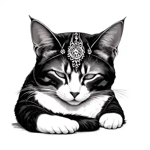 goddess Eris and cat sleeping tattoo design idea