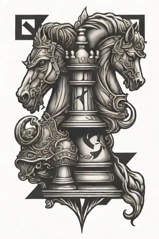 knight and queen chess piece tattoo design idea