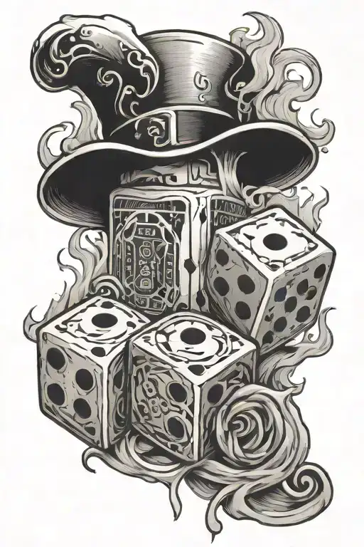 "Life's a Gamble money" on the middle money roll in flames and dice tattoo design idea