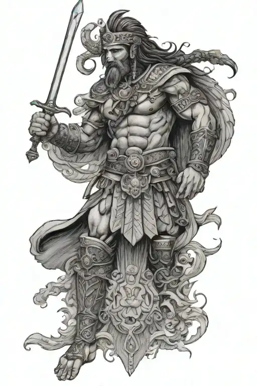 god( annunaki) helping me(warrior) with every up and downs in my life. fearless tattoo design idea