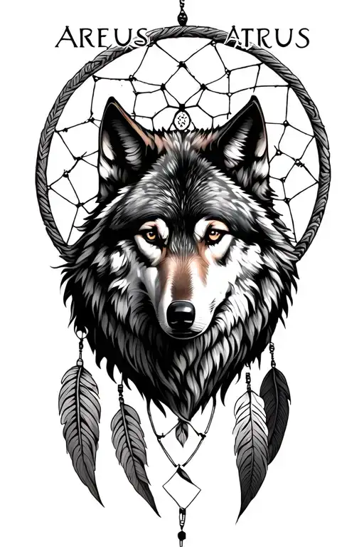"Atreus " wolf, dream catcher tattoo design idea