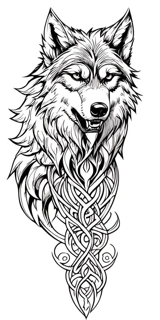 Celtic wolf with amour tribal  tattoo design idea