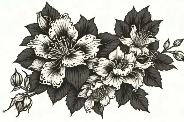 name and date of birth flowers tattoo design idea