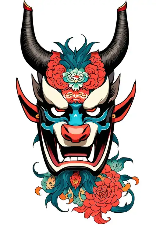 oni demon mask ox tattoo design idea