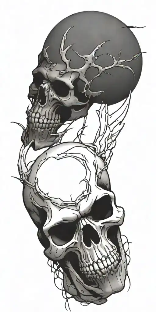 angel skull, devil skull, gritt, prison, barbed wire, cross, faith, love, less skulls, wings tattoo design idea
