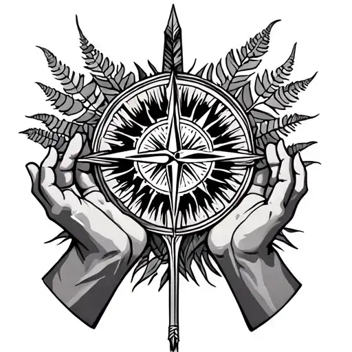 Sun, Fern,Prayer,Compass,Holding Hands, Arrow Head  tattoo design idea