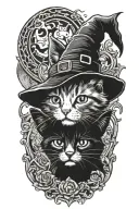 kitten + witch hat + halloween tattoo design idea