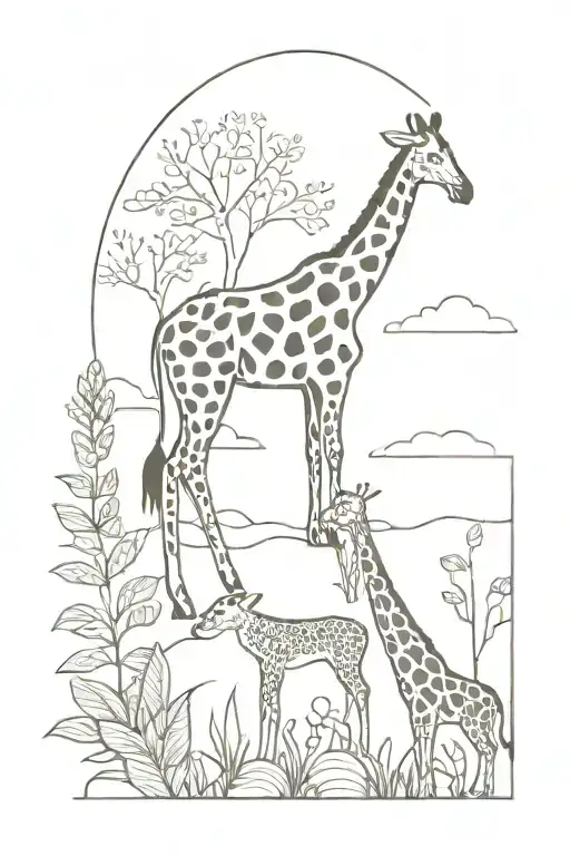 Postage stamp, minimalist, leopard and giraffe, African, plants, small and discreet tattoo design idea