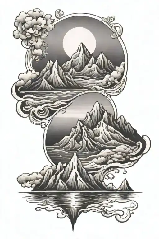 Ocean and mountain peak tattoo design idea