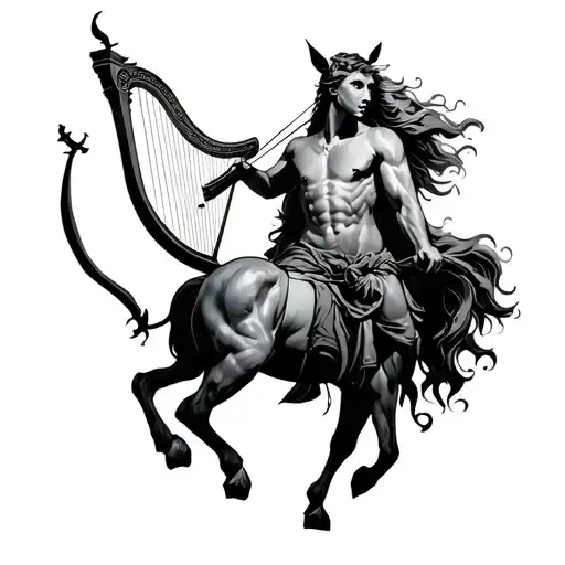 centaur archer with harp tattoo design idea