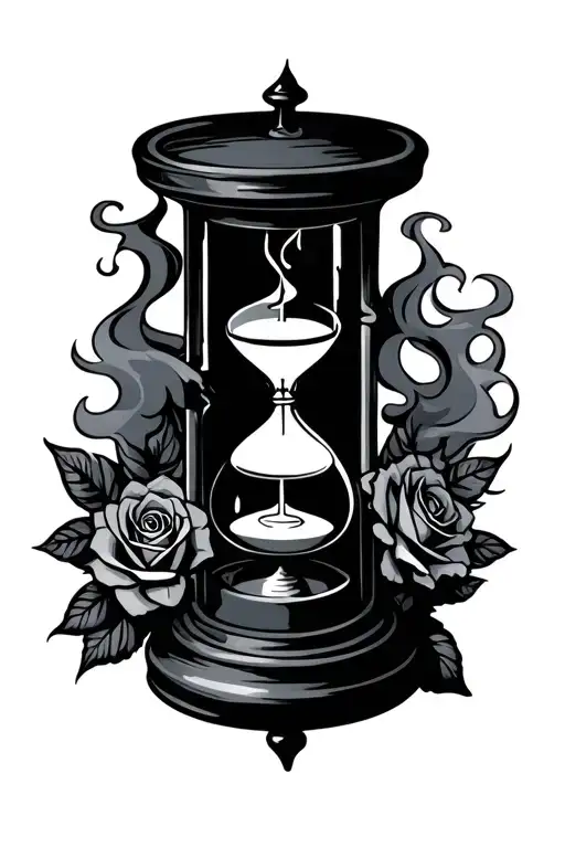old school design. SandTimer and roses with smoke rising tattoo design idea