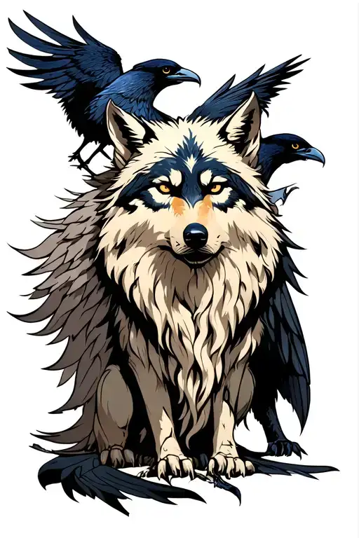 odin god, fenrir viking norse wolf, freyja full back, 2 ravens  tattoo design idea