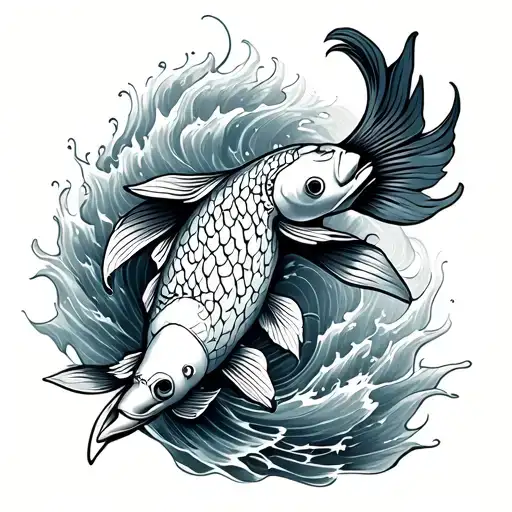 Greek god Poseidon raging waters Atlantis koi fish tattoo design idea