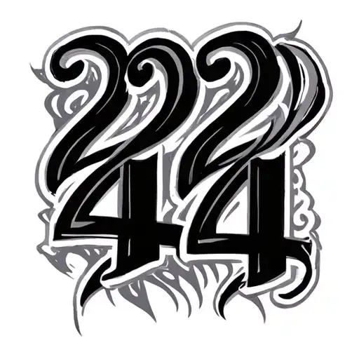 222 mixed w 444 written vertically interrwined black tattoo design idea