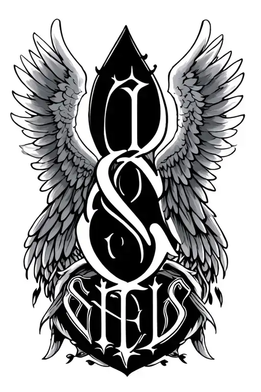 angel wings around initials incorporated tattoo design idea