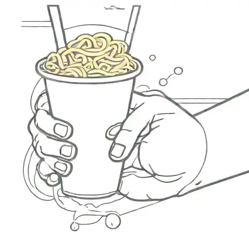 hand holding cup noodles tattoo design idea