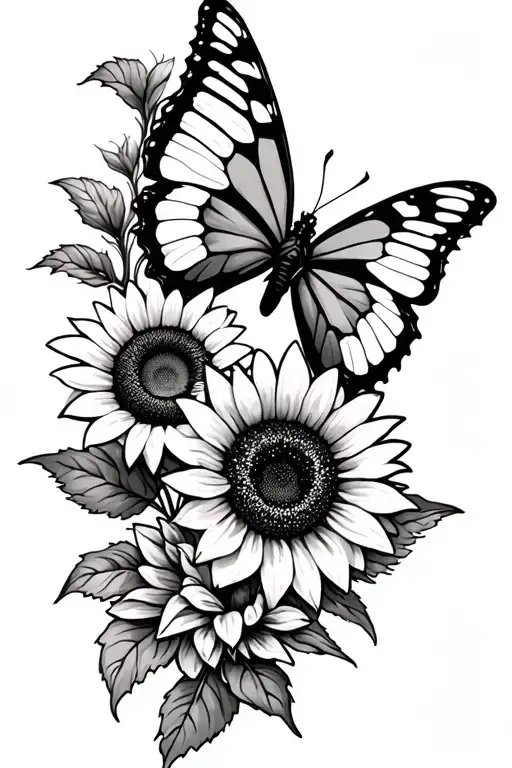 butterfly and sunflowers wrapped tattoo design idea