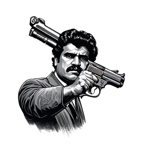 Pablo Escobar Money Gun tattoo design idea