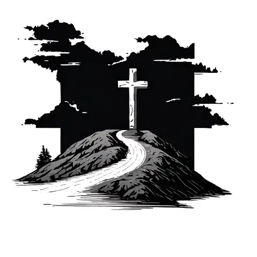 simple  3 cross tatoo on hill  with tair way leading to it  tattoo design idea