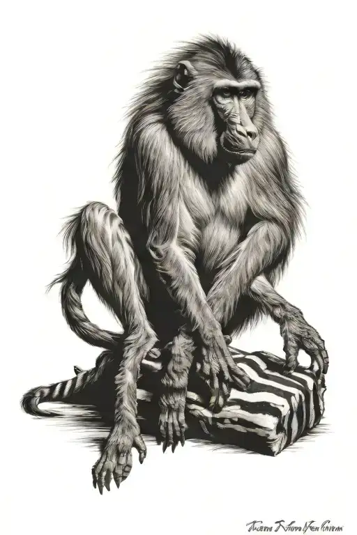 Baboon sitting on zebra tattoo design idea