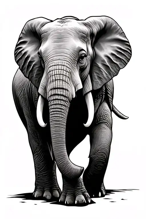 Elephant walking forward tattoo design idea