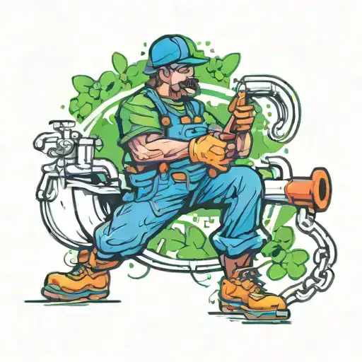 An abstract representation of a plumber at work with clover accents tattoo design idea
