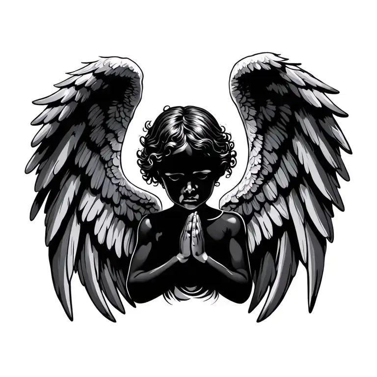 praying baby angel wings tattoo design idea
