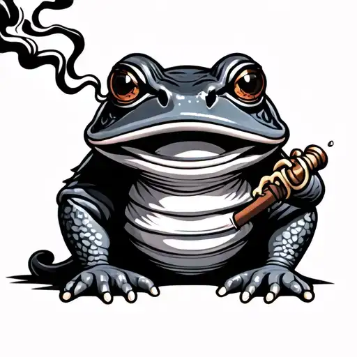 Samurai frog smoking outline tattoo design idea