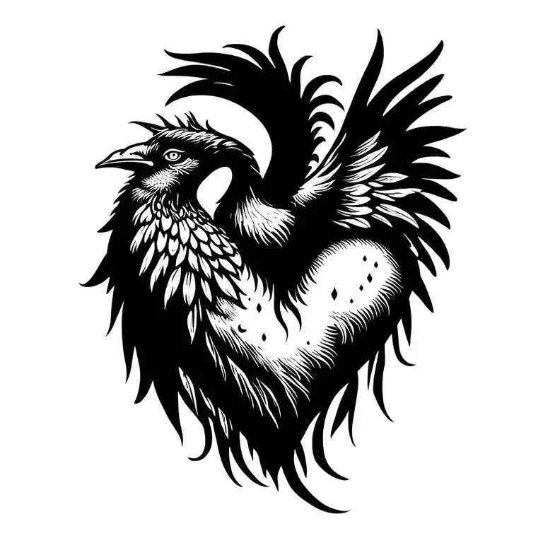 Phoenix in a heart intertwined tattoo design idea
