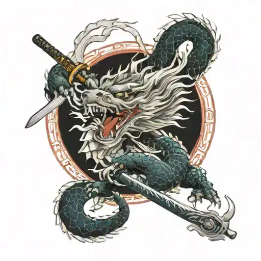 japanese dragon with samurai sword tattoo design idea