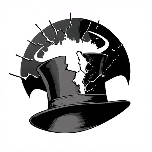 broken halo sitting on top hat tattoo design idea