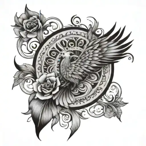 Create a mandala tattoo with subtle hints of a phoenix, representing the balance between beauty and strength in your life as a warrior tattoo design idea