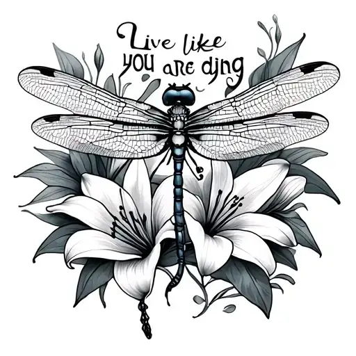 "Live like you are dying" dragonfly and lillies thigh tattoo tattoo design idea