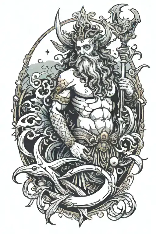 neptune god with tridant tattoo design idea