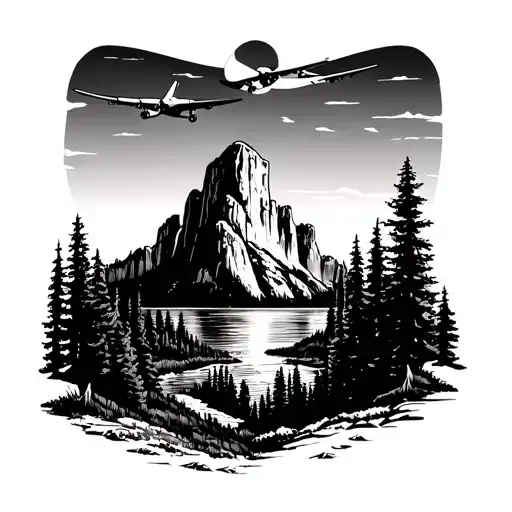 Travel, Plane, West American Yosemite Cardinal Point Palm tattoo design idea