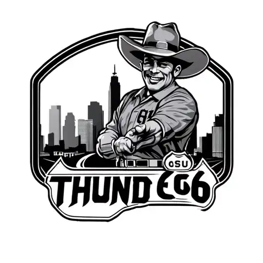 Oklahoma sports team with interstate and city skyline Thunder Route 66 osu pistol pete tattoo design idea