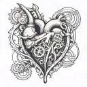 heart with mechanics on bottom and rips through skin   tattoo design idea