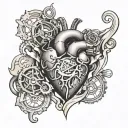 heart with mechanics on bottom and rips through skin   tattoo design idea
