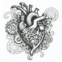 heart with mechanics on bottom and rips through skin   tattoo design idea