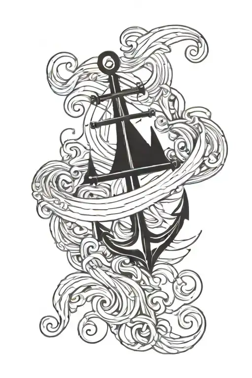 anchor with waves ocean theme arm sleeve tattoo design idea