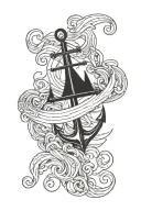 anchor with waves ocean theme arm sleeve tattoo design idea