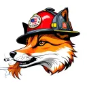 a fox smoking a cigarette with a Houston firefighter helmet  tattoo design idea