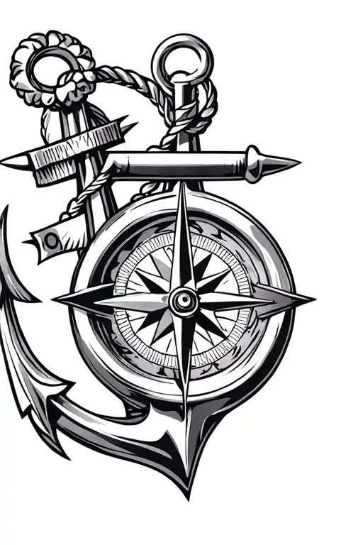 compass and anchor intertwined tattoo design idea