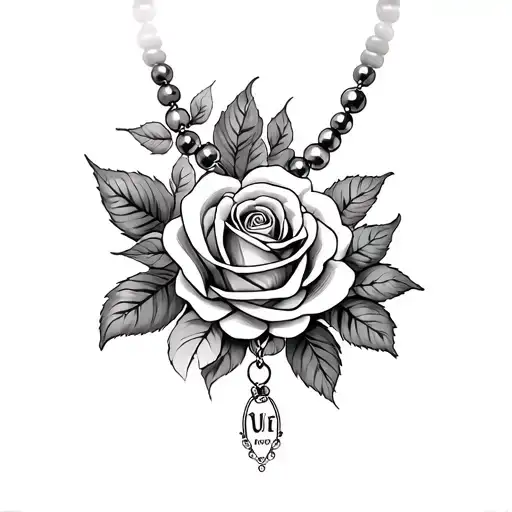 "Mum " roses intertwined beads necklace with names tattoo design idea