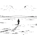 Twin suns of Tatooine setting on a horizon, with a tiny cloaked figure (Kenobi) walking away. Very subtle, almost abstra tattoo design idea