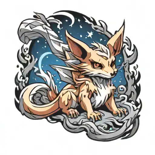 cubone pokemon as a nine tail fox sitting alone tattoo design idea