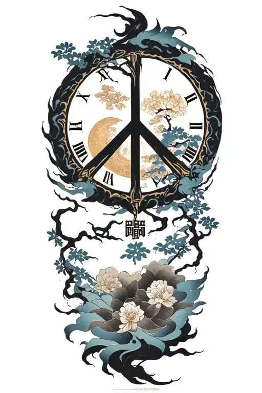 peace and lightining storm and time and nature japanese tattoo design idea