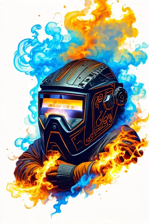 welding mask and smoke tattoo design idea