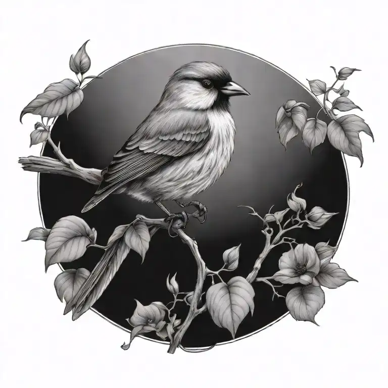 bird botanic style drawing tattoo design idea